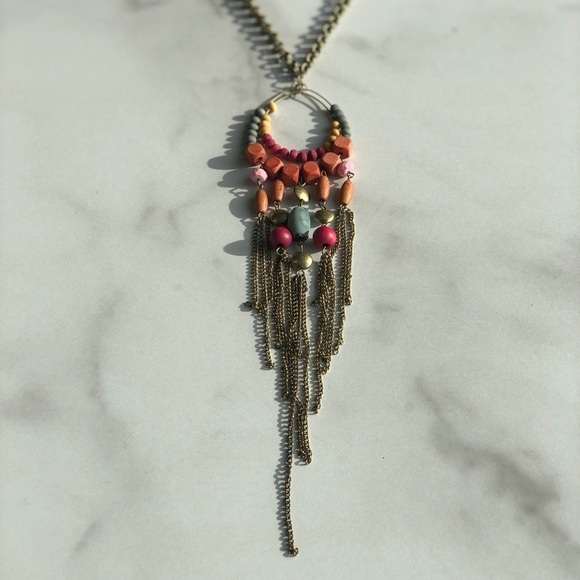 Jewelmint Women’s Pink Beaded Dream Catcher Statement Necklace - Picture 4 of 5